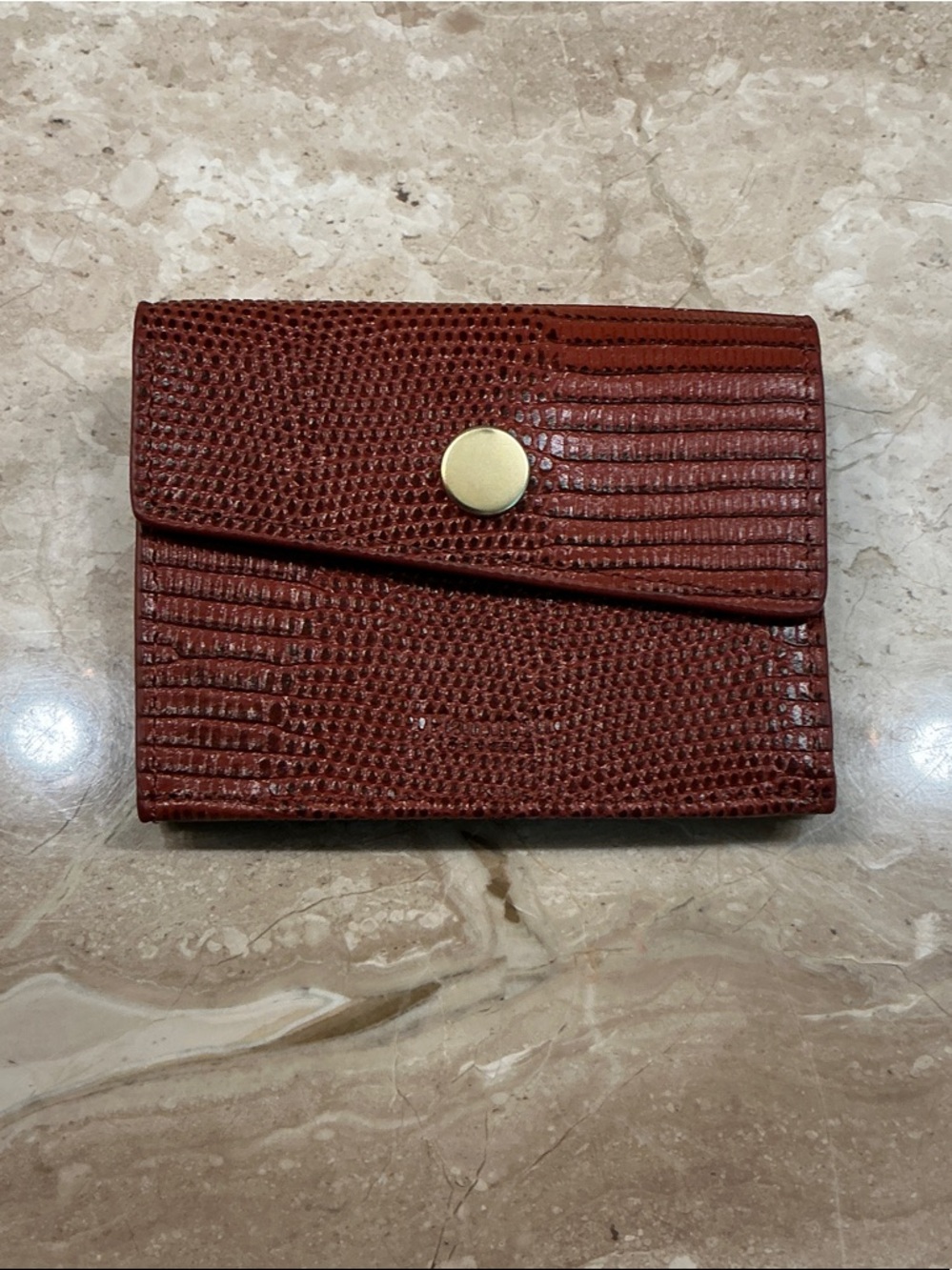 Hammitt Textured Brown Leather Snap Wallet with Gold Button